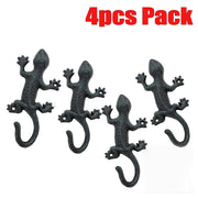 4pcs Cast Iron Gecko Hooks Key Holder Coat Hanger Wall Decor