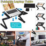 Adjustable 360° Folding Laptop Desk Table Stand for Bed Sofa with USB Cooling Fan & Mouse Pad