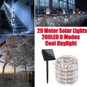 20M 200 LED Outdoor Solar String Lights Waterproof Copper Wire Fairy Lights