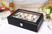 12 Slot Watch Display Box Organizer Case PU Leather Glass Top Storage