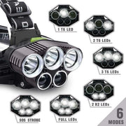 5 LED Super Bright Rechargeable Headlamp T6 Zoomable Headlight Waterproof USB