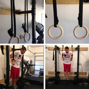 Birch Wooden Gymnastic Rings Set with 4.5m Adjustable Buckle Straps