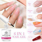 Nail Art 6 in 1 Glue Gel Polish Base Top Coat Extension Gel