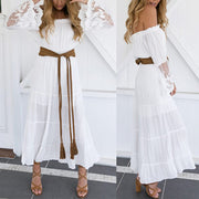 Open gallery White Boho Off Shoulder Maxi Long Dress Womens Clothing Size 8 4014