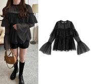 Mesh Ruffle Shirt Blouse Top