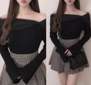Off Shoulder Top Shirt Knitted
