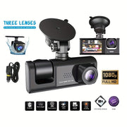 1080P HD 3 Lens Dash Cam Front Inside Rear Car Camera