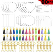 6 Style Acrylic Blank Keychain Pendant Tassels Discs DIY Set I