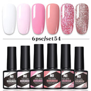 Nail Gel Polish Set 6 Bottles Manicure UV Soak Off Color Coat Gels