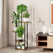 5 Tier Plant Stand Corner Shelf Metal Wood Indoor Outdoor Flower Pot Rack