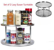 Set of 2 Lazy Susan Turntable 2 Tier Rotating Kitchen Organiser Stainless