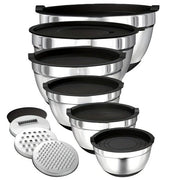 Stainless Steel Mixing Bowl Set with Lids and 3 Graters Non Slip Base