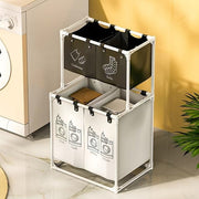 4 Compartment Laundry Sorter Hamper 210L Double Tier Laundry Basket Organiser