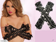 Black Steampunk Gothic Cosplay Long Fingerless Lace Up Gloves