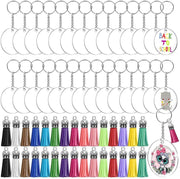 120pcs Acrylic Blank Keychain Pendant Tassels Circle Discs DIY Set