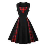 Black Rockabilly Vintage Red Plaid Boutique Tartan Party Dress Sz20-22