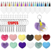 120pcs Acrylic Blank Keychain Pendant Tassels Discs Pom Poms DIY Set
