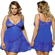 Royal Blue Lace Babydoll Chemise Mini Dress & Thong Set Plus Size 20-22 5XL