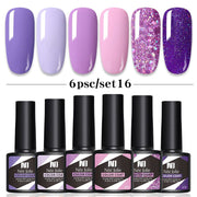 Nail Gel Polish Set 6 Bottles Manicure UV Soak Off Color Coat Gels