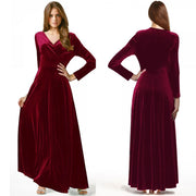 Women's V-Neck Shimmer Velvet Long Sleeve Evening Maxi Dress