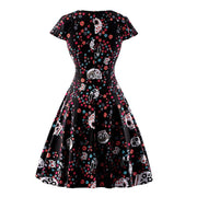 Rockabilly Vintage Floral & Skull Skeleton Flared Party Dress Sz18-20