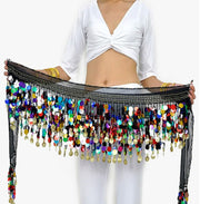 Black Belly Dance Hip Scarf Belt Gold Coins & Sequins Wrap