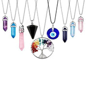 Crystal Necklace Quartz Healing Point Chakra Stone Pendant Set