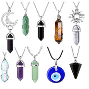 Crystal Necklace Quartz Healing Point Chakra Stone Pendant Set