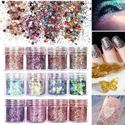 12 Bottles Nail Art Set 3D Glitter Sequins UV Epoxy Resin Pigment