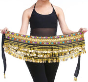 Black Belly Dance Hip Scarf Belt Gold Coins