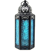 Moroccan Lantern Candle Holder Blue Glass Decorative Hanging Tealight Lamp