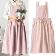 Cotton Linen Apron Nordic Pleated Skirt Pinafore Dresses