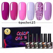 Nail Gel Polish Set 6 Bottles Manicure UV Soak Off Color Coat Gels