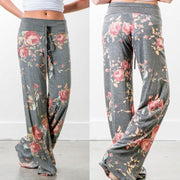 Grey Blossom Charm Floral Relaxed Wide Leg Baggy Pants