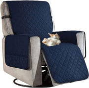 Recliner Chair Cover with Armrest Storage Organiser Pockets - Protective Couch Slipcover - Navy Blue