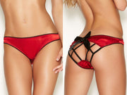 Red Satin & Lace Bow Knickers Sexy G-String Thong Lingerie Size 16-18 XXL