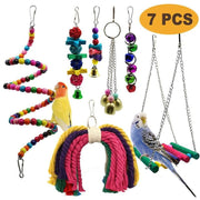 7pcs Wooden Bird Toy Parrot Cage Bells Swing Chewing Swing Toys