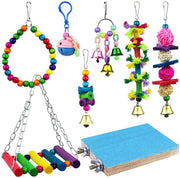 8pcs Wooden Bird Toy Parrot Cage Hammock Chewing Swing Toys