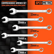 HORUSDY 6Pcs Extra Long Metric Spanner Set Ring Open Combo Wrench 23-32mm Pouch