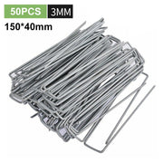 50pcs Heavy-Duty Galvanized Weed Mat Pins - U-Shaped Garden Staples Landscape Anchor Stakes (150x40mm)