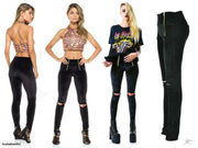 Velvet Double Zip Hollow Out Skinny Pants