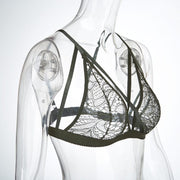 Army Green Triangle Softcup Bralette Strappy Lace Lingerie Bra Size 6-8