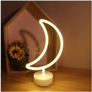 LED Moon Neon Sign Desk Lamp Night Light with Base & USB Battery Dual Power