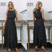 Black and White Polka Dot Sleeveless Casual Long Party Dress Womens Clothing Sz12