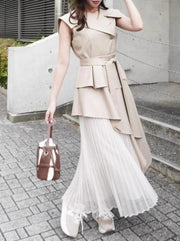 Trench Coat Maxi Dress Sleeveless Jacket