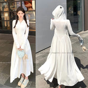Trench Coat Jacket with Ponytail Hoodie Sun Protection Maxi Dress