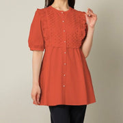 Womens Orange Floral Crochet Ruffle 100% Cotton Shirt Top Dress Size 10 Last Stock