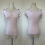 Senora Pink Stretchy Knitted Lace Edge Off Shoulder Top Size 8 Last Stock