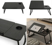 Adjustable Folding Laptop Bed Desk Sofa Table Tray with Tilt Top & Cup Holder (Black)