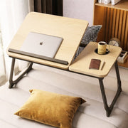 Adjustable Folding Laptop Bed Desk Sofa Table Tray with Tilt Top & Cup Holder (Light Brown)